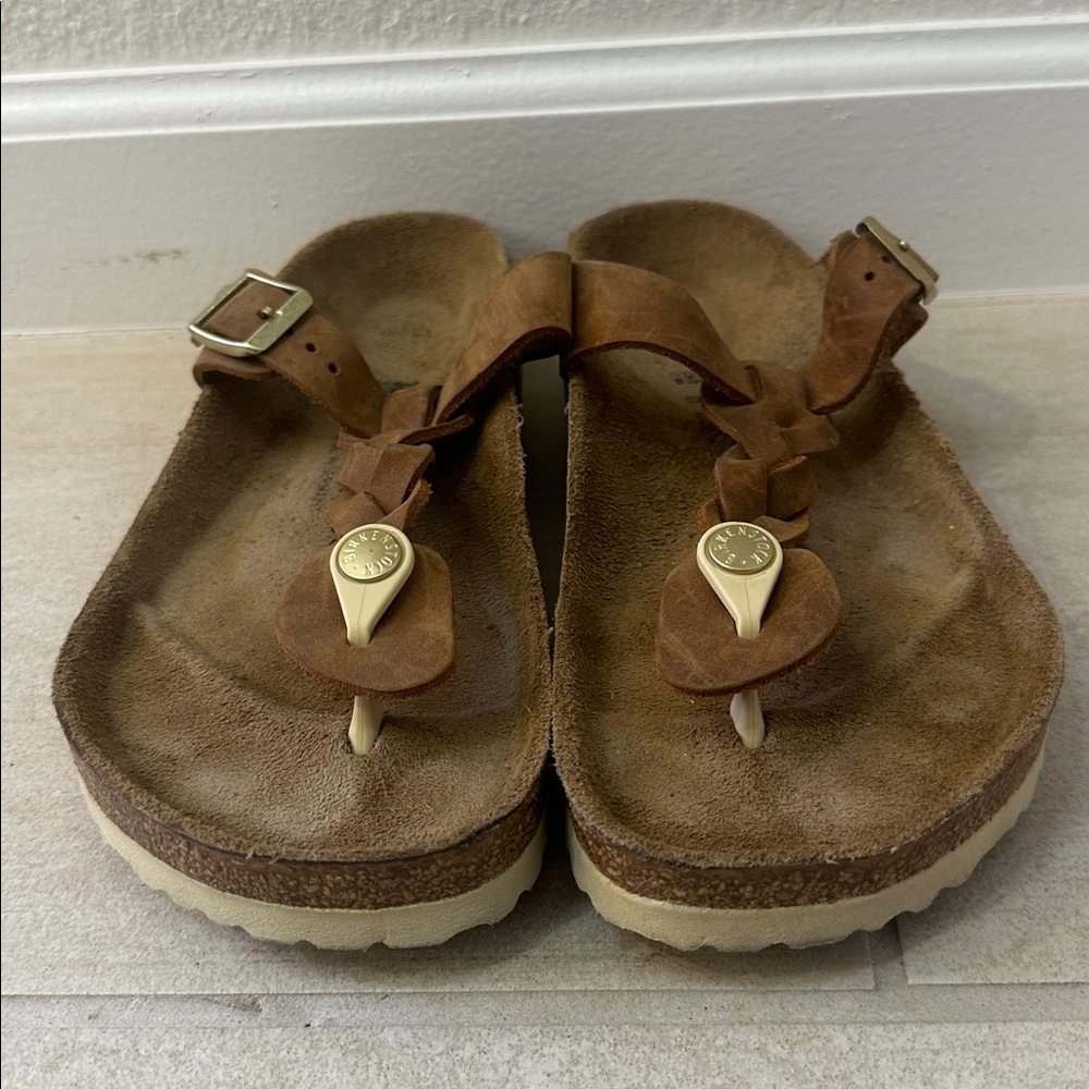 Birkenstock Gizeh Braided 38 Brown Leather Sandals - Cognac - Picture 3 of 4